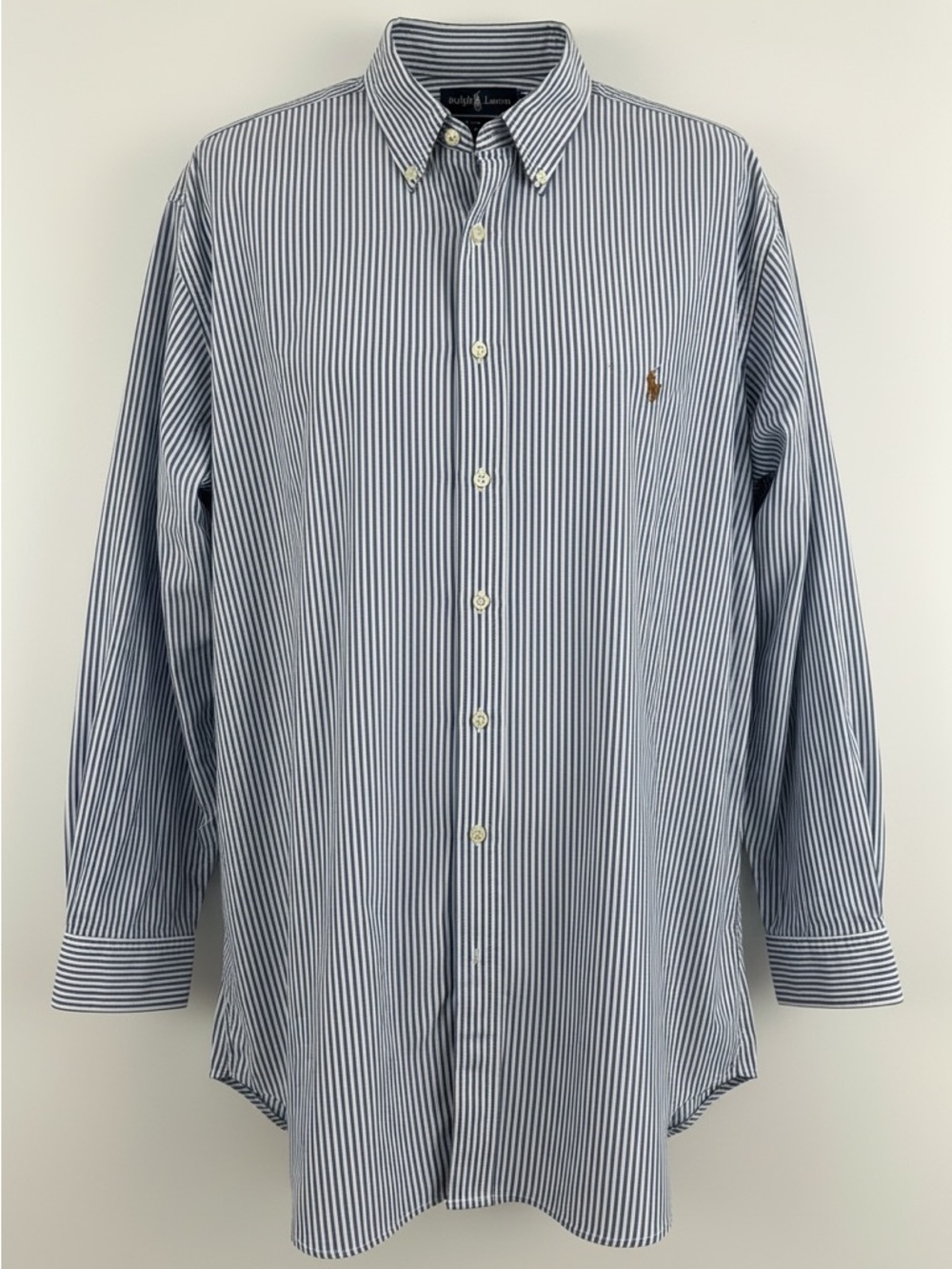 Ralph Lauren Yarmouth Blue White Stripe Oxford Shirt 18x35/36 Big Tall Cotton